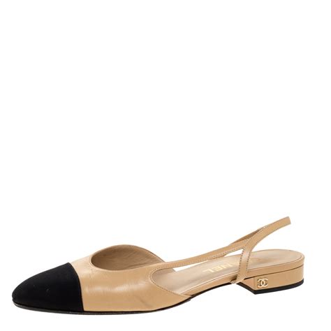 chanel cream and black pumps|chanel black slingback flats.